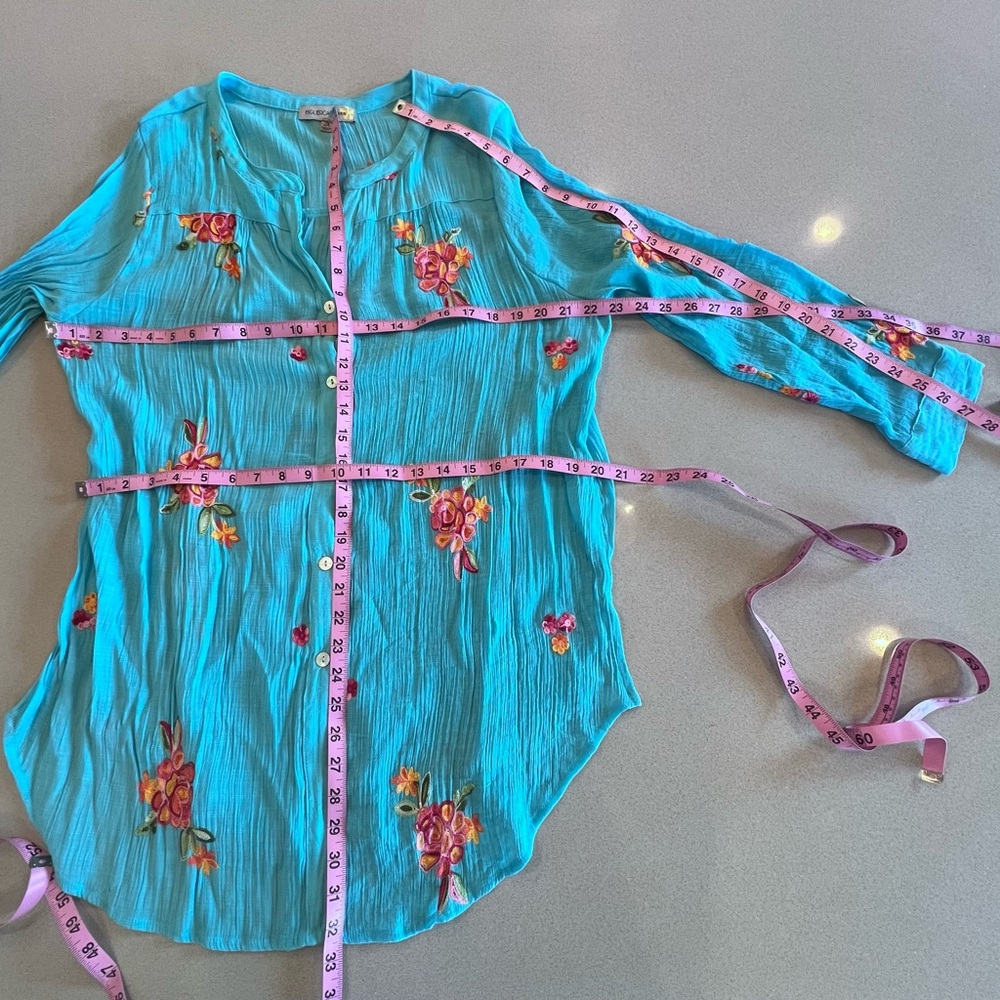 Figueroa & Flower Fig Blue Gauzey Embroidered Button up Top Sz 2x - Picture 8 of 11